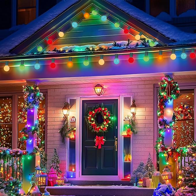 25-Pack G40 Replacement Christmas Lights Bulbs, Colored Light Bulbs for Christmas Outdoor String Lights, C7/E12 Candelabra Base, 5W Incandescent Light Bulbs-Multicolor