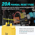 NuIth Manual Reset 20A Mini Fuse Circuit Breakers, E73 Low Profile ATM Circuit Breaker Blade Fuse DC 28V Resettable Standard Blade Fuses for Car Truck RV Marine (2PCS-20A)