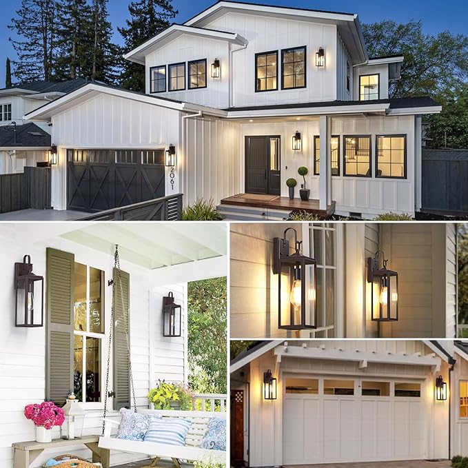 18'' Large Outdoor Wall Lights 2 Packs, Modern Brown Exterior Lighting Fixtures, Waterproof Outdoor Sconces Porch Light for House Wall Mount, Farmhouse Wall Lanterns for Front Door, Garage