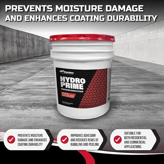 Hydro Prime - Moisture Barrier and Penetrating Sealer for Concrete & Masonry Floors - Primer for Long-Lasting Paint & Coating Protection (5 Gallon)