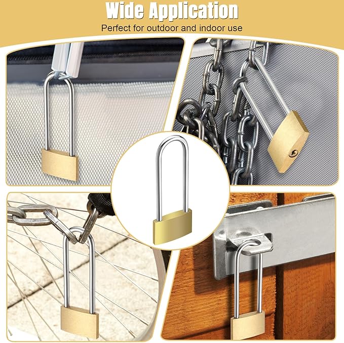 12pcs Solid Brass Keyed Padlock, Small Yellow Gym Lock, Long Lock for Sheds Strong Padlock with Same Key for Luggage Toolbox (40mm 1-9/16")