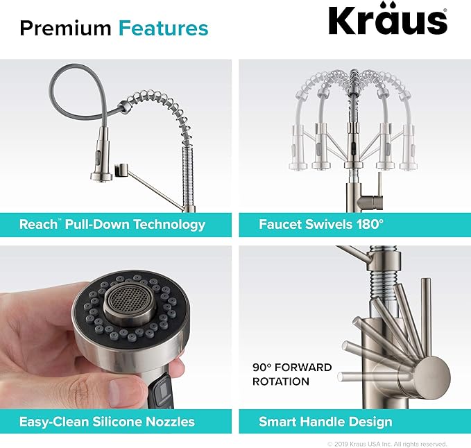 KRAUS Bolden Commercial Style 2-Function Single Handle Pull Down Kitchen Faucet in Spot-Free Stainless Steel/Chrome, KPF-1610SFSCH (Pack of 1)