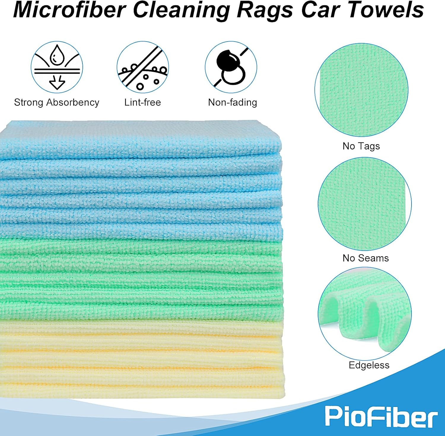 Shop Towels – 50 Pack Edgeless Microfiber Cleaning Cloths, Lint-Free & Reusable Rags for Car Detailing, Kitchen, Garage, Glass – Ultra Soft Quick Dry Towels, 12"x12"
