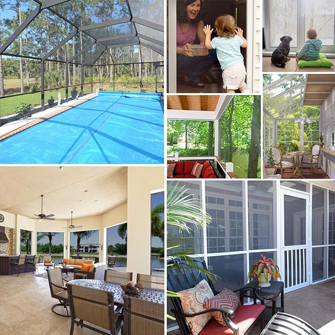 Fiberglass Window Screen Roll 84in x 100ft DIY Custom Screens Replacement Mesh for Windows Doors Patio Screens Premium Pet Proof Screen Porch Screen for Outdoor Kitchens Tree Houses Pool Houses