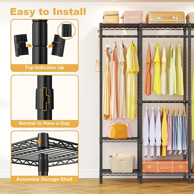 Ulif H50 Extra Large Clothes Rack, Heavy Duty Garment Rack, Freestanding Portable Closet, Clothing Racks for Hanging Clothes, Wardrobe Closet 89.8'' W x 15.8" D x 76.4" H, Max Load 1400 Lbs, Black