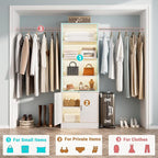 8FT Closet System, 96 Inch Closet Organizer System with Hanging Rods, Heavy Duty Clothing Rack with Cabinet, Walk In Mounted Closet System, Built-In Clothes Garment Rack, White