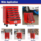 6 Drawers Rolling Tool Box on Wheels, Multifunctional Tool Chest Cabinet with Lock, Drawers Rolling Tool Cart Trolley Organizer Tool Storage Case for Warehouse,Garage,Workshop (Red)