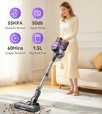 S10 Cordless Vacuum Cleaner, 55Kpa 60mins Lightweight Stick Vacuum with Powerful Suction for Home, Rechargeable, Self-Standing, Handheld Vacuum Cleaners for Hardwood Floors, Carpets, Pet Hair