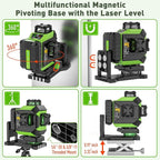 Huepar 4x360 Laser Level Self-leveling 4D Green Beam Cross Line 16 Lines Tiling Floor Laser Tool -2x360 Horizontal/Vertical Laser Lines -rechargeable Li-ion Battery & Integrated Magnetic Bracket 704CG