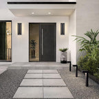 tewei 2 Pack LED Outdoor Wall Lights, 15.7'' Modern Outdoor Indoor Wall Sconce Large Exterior Lighting Fixtures Outside Front Door Lights for House, Hallway, Warm White 3000K, Black with Gold Finish