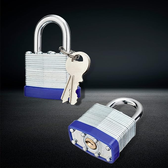 Lock Outdoor Padlocks, Laminated keyed Padlock, 1-9/16 in Wide Body, Padlock Set with Keys (24Pack)