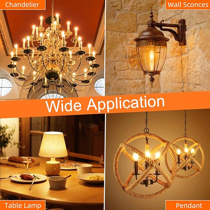 LED Candelabra Light Bulbs, 40 watt Equivalent Chandelier Bulbs, E12 LED Bulb Dimmable, 2200K Amber Warm, B10 Candle Light Bulb, 90+CRI, 400LM, Amber Glass Finish, 6 Pack