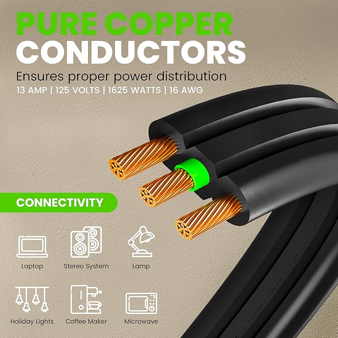 GEARit 360 Rotating Flat Plug Extension Cord (2ft, Black) Multi 3-Outlet Extension 16 AWG Wire, Adapter for Small Spaces, Right Angle Socket, ETL Certified - 2 Feet