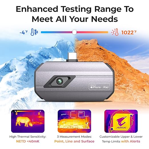 TOPDON TC002C Thermal Camera, 512 x 384 Super Resolution, 256 x 192 IR Resolution, Thermal Imager for iPhone 17/16/15 Series & iPads with Type-C Port, -4°F~1022°F Temp Range, Upgraded Version of TC002