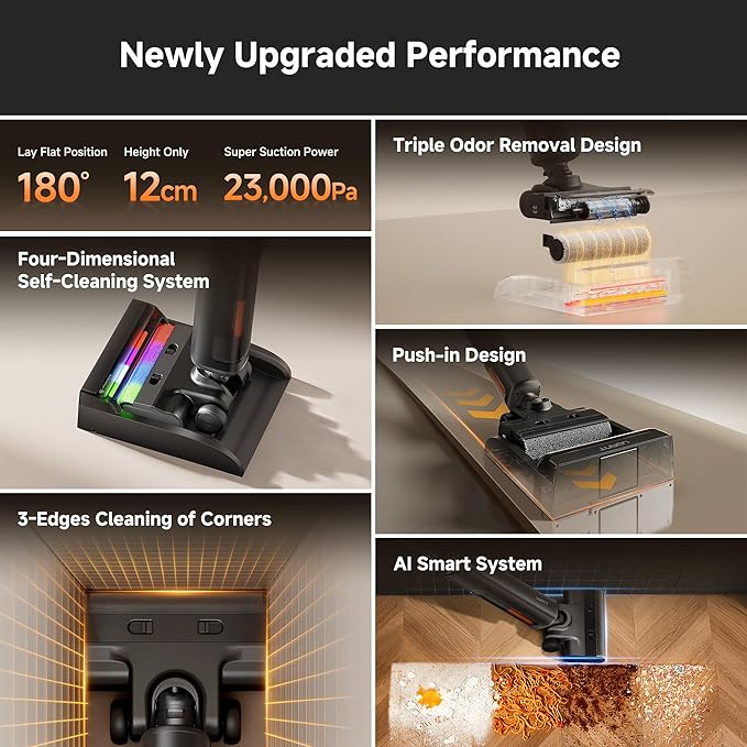 uwant Wet Dry Vacuum Cleaner 180° Lay-Flat Vacuum Mop All in One with 100℃ Hot Water and Air Drying 23000Pa Suction Vacuum Cleaner with Self-Cleaning Anti Odor Triple Edge Electric Mop