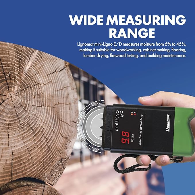 Mini-Ligno E/D Pin Moisture Meter - Moisture Detector & Tester for Wood Floors, Woodworking, Building & Home Maintenance - Mold Detector & Moist Meter for Wood Walls and Firewood