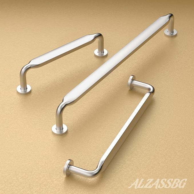 Alzassbg 6 Pack Brushed Satin Nickel Cabinet Handles, 3-3/4 Inch(96mm) Hole Centers Arch Modern Cabinet Pulls Kitchen Cabinets Hardware for Cabinets and Drawers AL3503SN