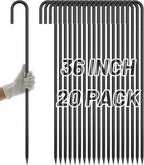AAGUT 20 Pack Rebar Stakes J Hook 36 inch Heavy Duty Trampoline Stakes Steel Ground Anchors with Chisel Point End for Camping Tent Canopy and Chain Link Fence,Black