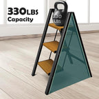 Taranta 3 Step Ladder,Aluminum Lightweight Folding 3 Step Stool with Anti-Slip Wide Pedal, 330lbs Capacity Step Ladder for Household,Kitchen,Office - BlackWoodgrain