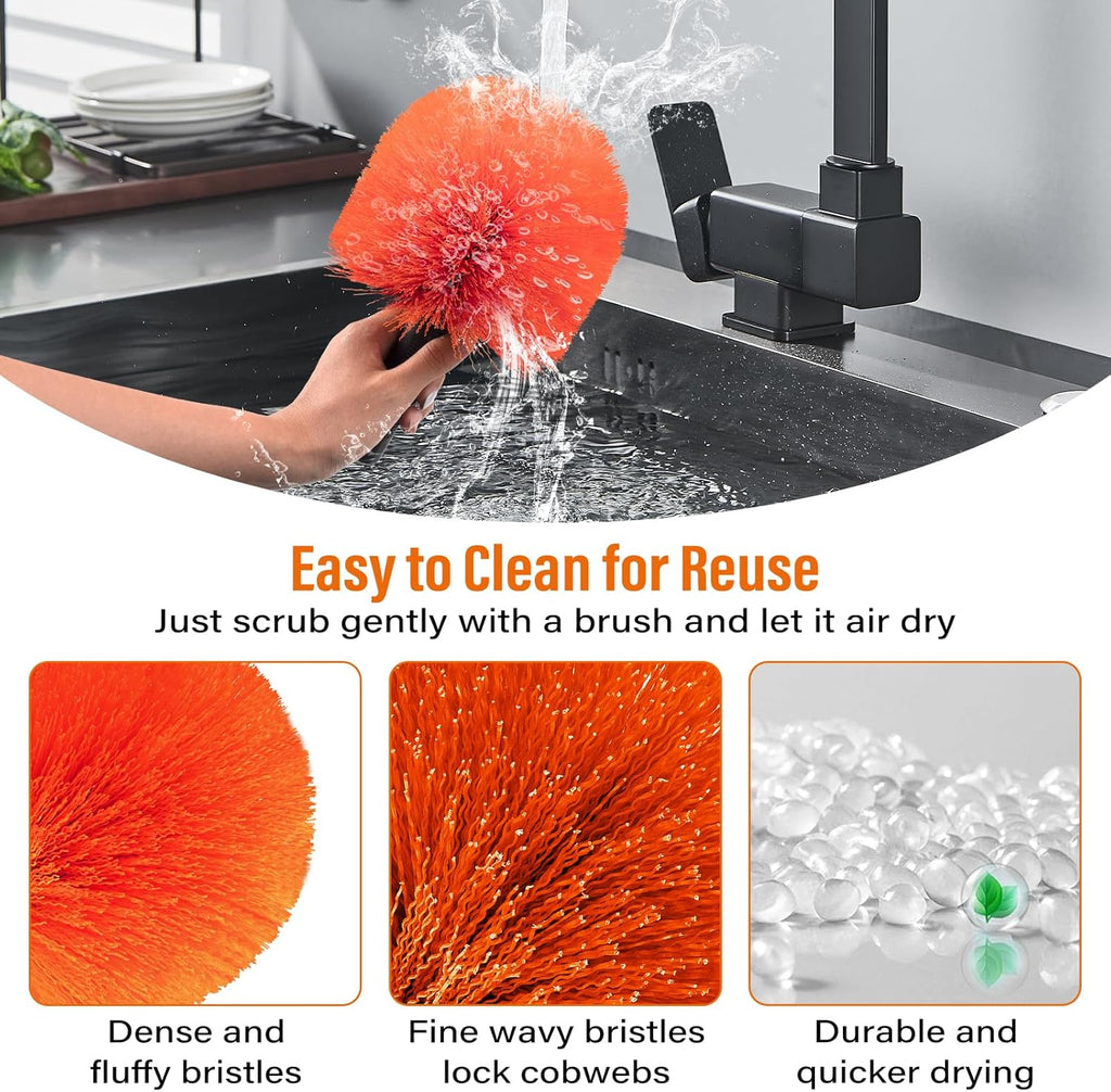 26 FT Cobweb Duster with Extension Pole,Spider Web Brush with Pole Extend 5-20FT,Spiderweb Cleaner with 4-Stage Telescopic Aluminum Pole,Spider Brush Cobweb for Outdoor & Indoor Cleaning