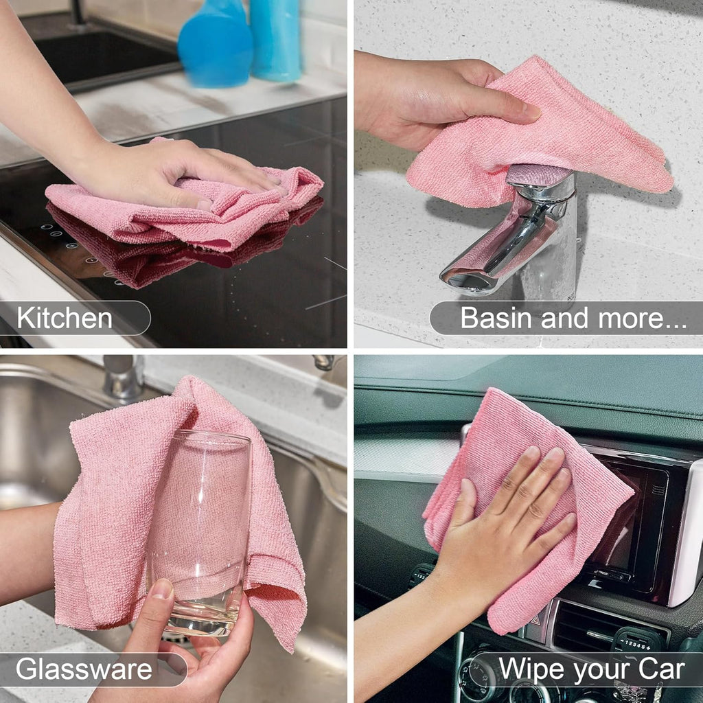 UPSTAR Microfiber Cleaning Cloth, Reusable Paper Towels Rolls, Dish Rags for Washing Dishes, Kitchen, Bathroom, Car, 12x12 inch, 50 Packs/Roll, Pink