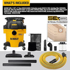 DEWALT Shop Vacuum 5-Gallon 4 HP STEALTHSONIC Wet/Dry Vacuum Cleaner DXV05P-QTB Ultra Quiet Poly Shop Vacuum with Powerful Suction for Garage, Jobsite, and Workshop