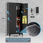 71'' Metal Storage Cabinet with Doors, Multifunctional Bathroom/Garage Lockable Steel Cabinet, Broom Closet Storage with Hanging Rod (Style-1)