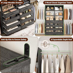 Aheaplus Closet System Set of 2, 4-9Ft Wood Closet Organizer with 8 Drawers & Shelves, Closet Organizer System with 8 Hanging Rods, Walk-in Closets Organizer Wardrobe Closet Rack, Black Oak