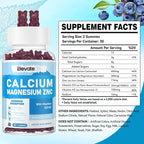 Calcium Magnesium Zinc Gummies with Vitamin D3 & K2 - High Potency Enhanced Absorption -60 Blueberry Gummies Flavored