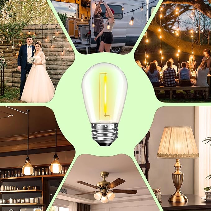 LED S14 Replacement Light Bulbs for Patio String Light, Shatterproof & Waterproof Hanging Light Bulbs for Outdoor String Lights, Dimmable, E26 Base, 24 Pack