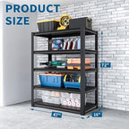 Shelving Units and Storage, 3000LBS Garage Storage Shelves, 5 Tier Shelving Unit, Steel Industrial Shelving, Adjustable Standing Shelf for Garage, Pantry, Closet 72" H x 47" W x 20" D, Black