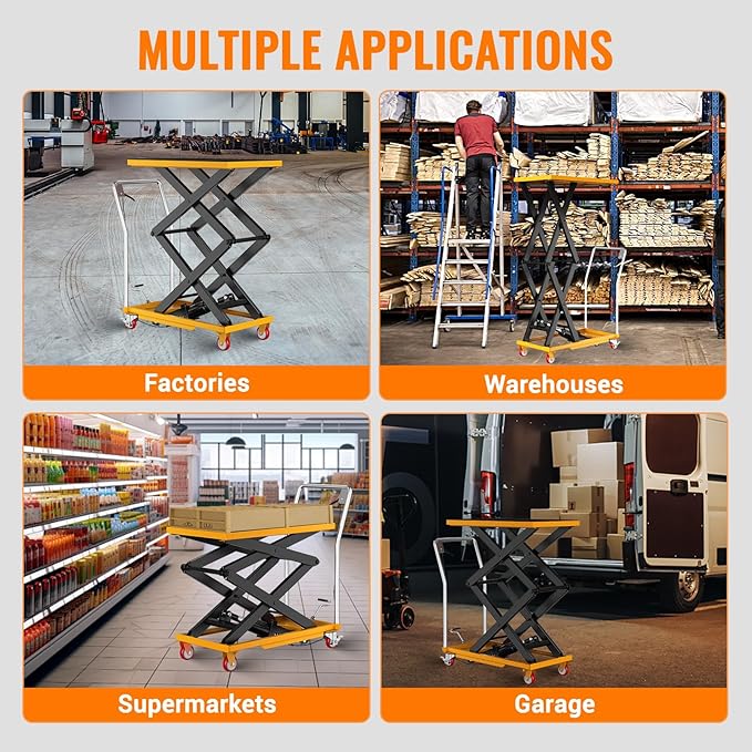Hydraulic Lift Table Cart, 330lbs Capacity 50" Lifting Height, Manual Double Scissor Lift Table with Locking Wheels and Non-Slip Pad, Hydraulic Scissor Cart for Material Handling
