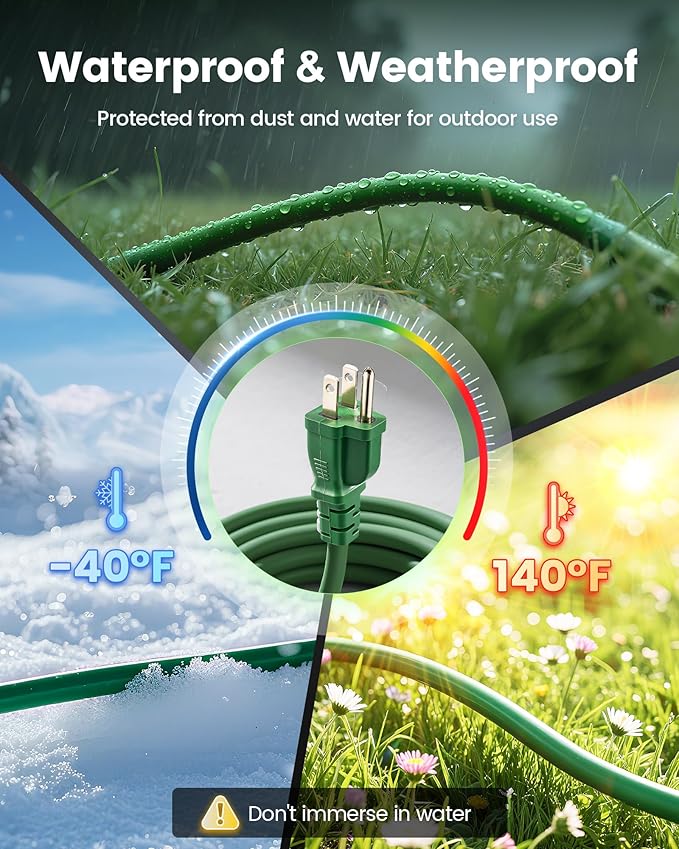 SURAIELEC Outdoor Extension Cord with 6-Outlet Power Hub Plug, 25FT 14/3 AWG SJTW Heavy-Duty Power Cord, 15A Circuit Breaker, ETL Listed, for Garage, Workshop, and Holiday Decorations, Green