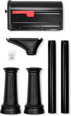 Architectural Mailboxes Roxbury Mailbox and Premium Steel Post Combo with Manhattan Address Plaque, Medium, Black