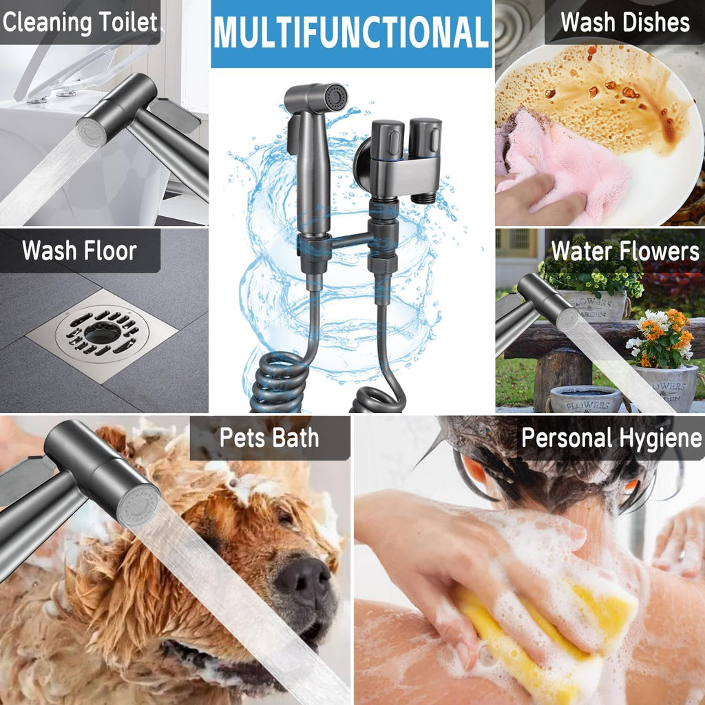 MLD Handheld Toilet Bidet Sprayer, Toilet Faucet Handheld Bidet Sprayers, Hand Shower Toilet Hose Sprayer Attachment for Water Spray and Cloth Diaper Wash (Grey)