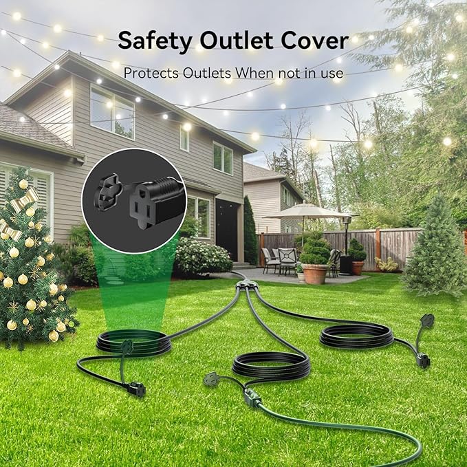 K KASONIC - 40 FT Halloween Lights Outdoor Extension Cord 1 to 3 Splitter, 3 Prong Outlets Plugs, 16AWG/3C SJTW Weatherproof Wire for Holiday Decoration Light, ETL Listed, Black