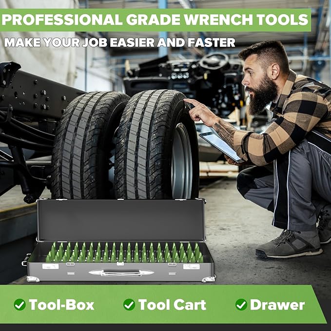 40PCS Modular Wrench Organizer Wrench Holder - Wrench Tool Organizers for Tool Drawer Storage, Wrench Storage Set with Metric & SAE Label, Wrench Rack Tool Gift for Professional Mechanics Men, Green