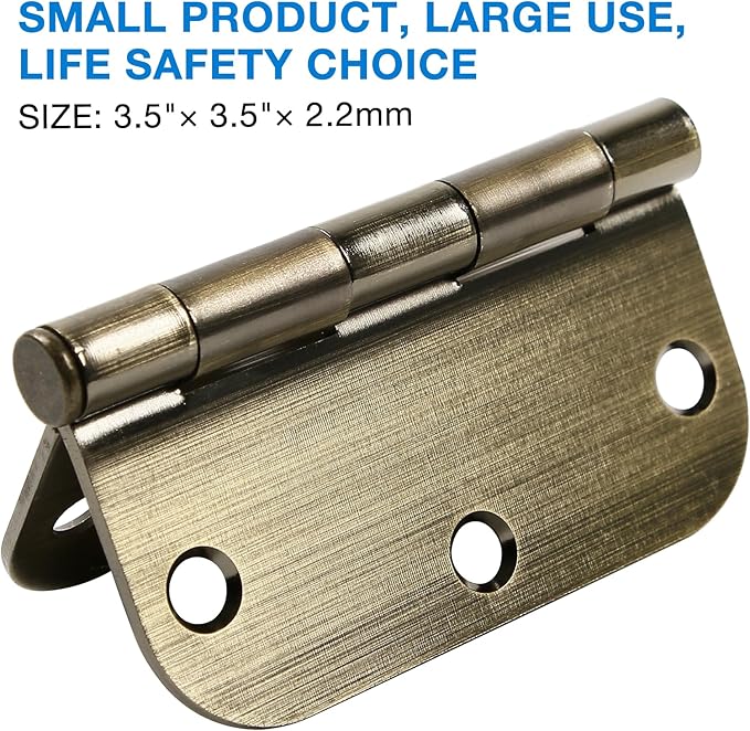 12 Pack Antique Brass Door Hinges 3.5 Inch Interior 3 1/2" Round 5/8" Radius Heavy Duty Metal Hardware Kit 3 ½" 5/8" Radius Flat Hinge for Bifold Doors Decorate Master Bedroom Storage Room
