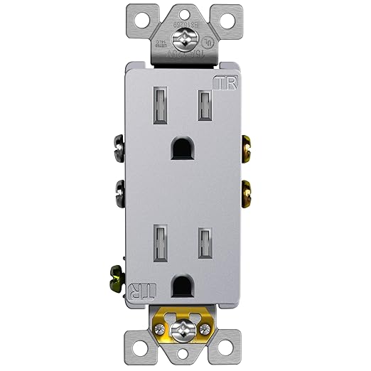 ENERLITES, Silver Elite Series Decorator Receptacle Outlet Child Safe Tamper-Resistant, Self-Grounding, 2-Pole, Residential Grade, 15A 125V, UL Listed, 61501-TR-SV