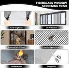 Window Screen Door Repair/Replacement Kit,59" x158" Adjustable Durable Fiberglass Window Screen Mesh,with Spline/Roller/Hook/Clips Screen Door Repair Kit,DIY Window,Porch Sliding Door(Black)