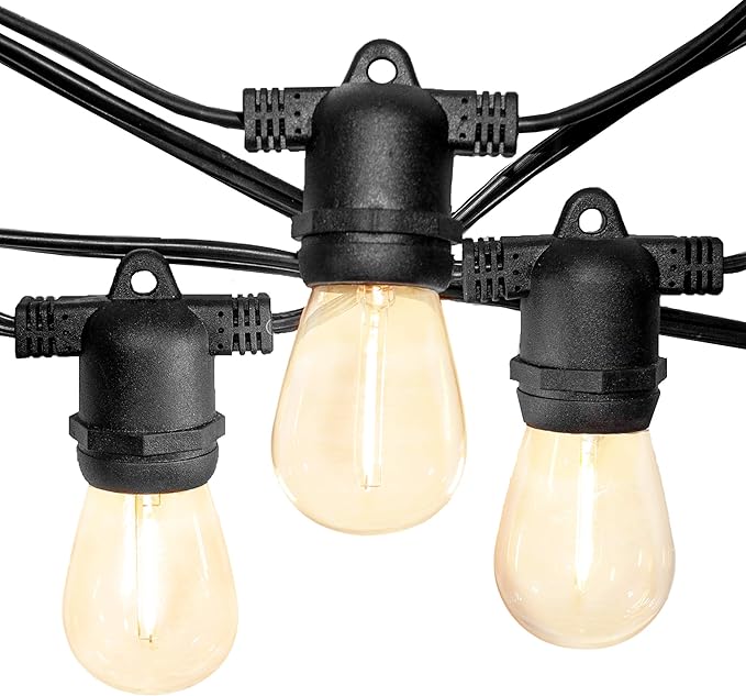Hometown Evolution, Inc. E26 Commercial String Lights with 16 Gauge Wire (24 Foot 12 Socket, S14 LED Filament 1 Watt Bulbs)