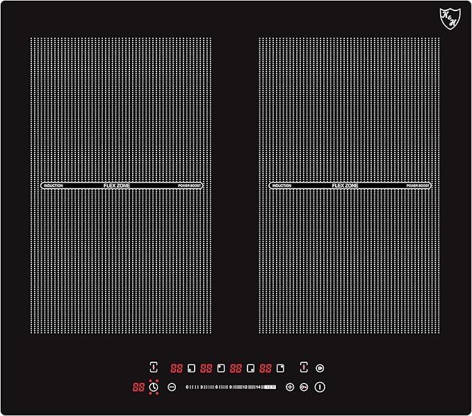 K&H SIGNATURE SERIES 4 Burner 24 Inch Built-in Induction FLEX Electric Stove Top Ceramic Cooktop SLIDER Touch Control 240V 6800W IN24-6004FLX