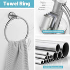 Bathroom Hardware Set, 6-Piece Towel Bar Set Brushed Nickel Towel Holder Set Includes 19.68/23.6 in Towel Bar,Toilet Paper Holder,Towel Ring and Towel Hook Wall Mount Bathroom Accessories Set