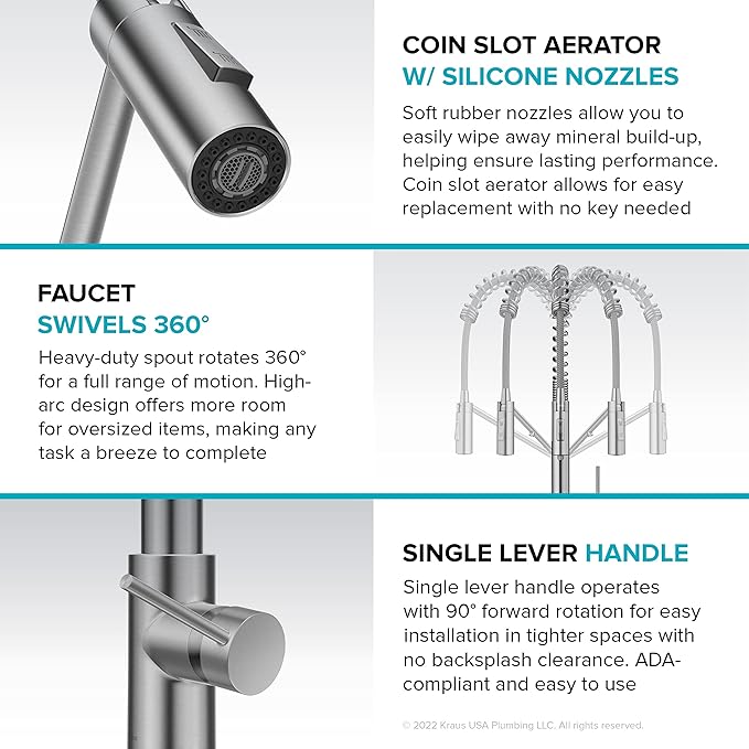 KRAUS Oletto 2-in-1 Commercial Style Pull-Down Single Handle Water Filter Kitchen Faucet for Reverse Osmosis or Water Filtration System in Matte Black, KFF-2631MB