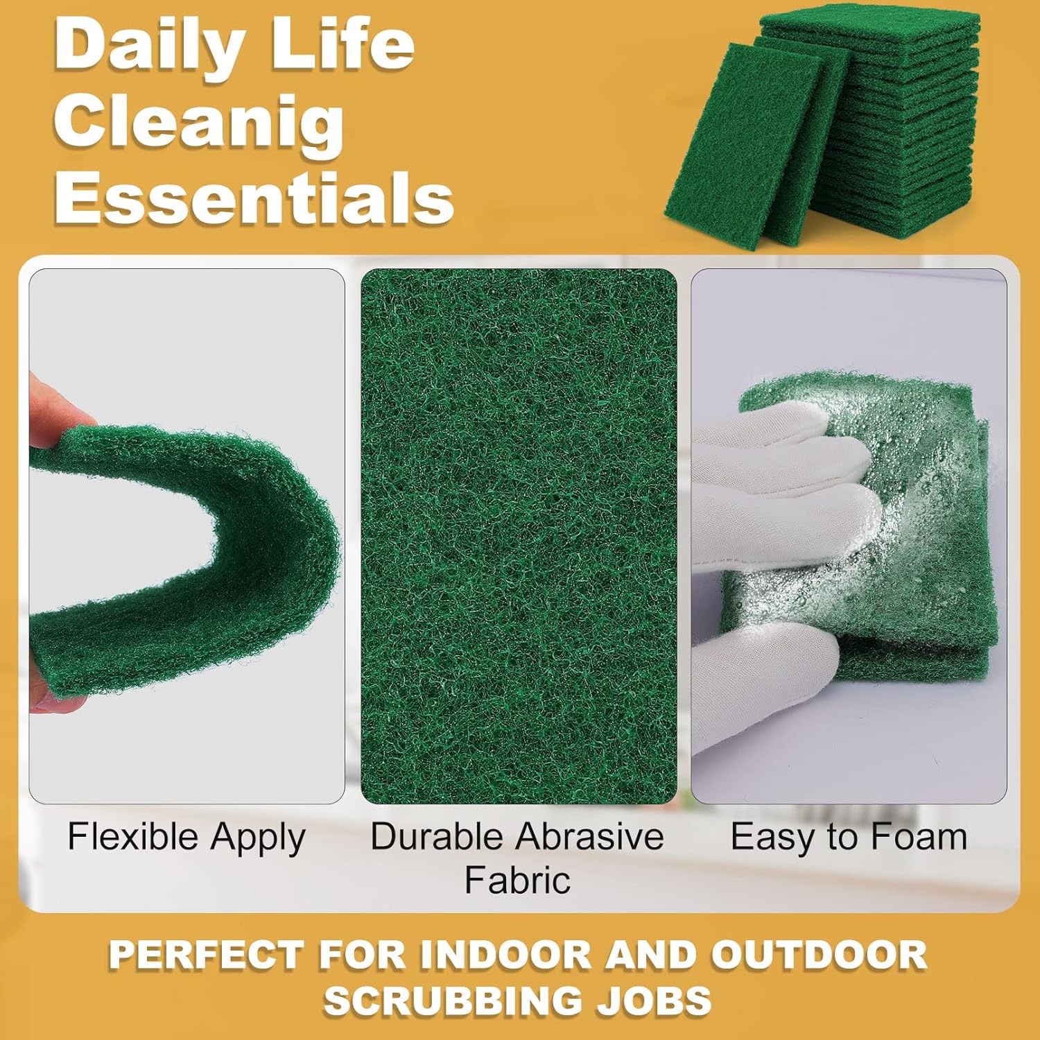 100 Pcs Scouring Pads,Heavy Duty Scour Pads,4 x 5.95 inch Reusable Green Scrub Pads for Metal Grills & Kitchen Scrubbers,Non-Scratch Scrubbing Pads for Household Kitchen Dishes Sink Bathtub