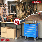 5-Drawers Rolling Tool Box with Wheel,Tool Chest with Wheels, Rolling Tool Box with Locking System, Tool Box with Organizer for Garage, Warehouse, Workshop (Blue, 5 Drawers)