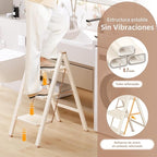 GameGem 3 Step Ladder Folding Step Stool with Wide Anti-Slip Pedal, 330LBS Capacity, Lightweight Portable Stepladder for Home and Kitchen Use, Cream Chocolate