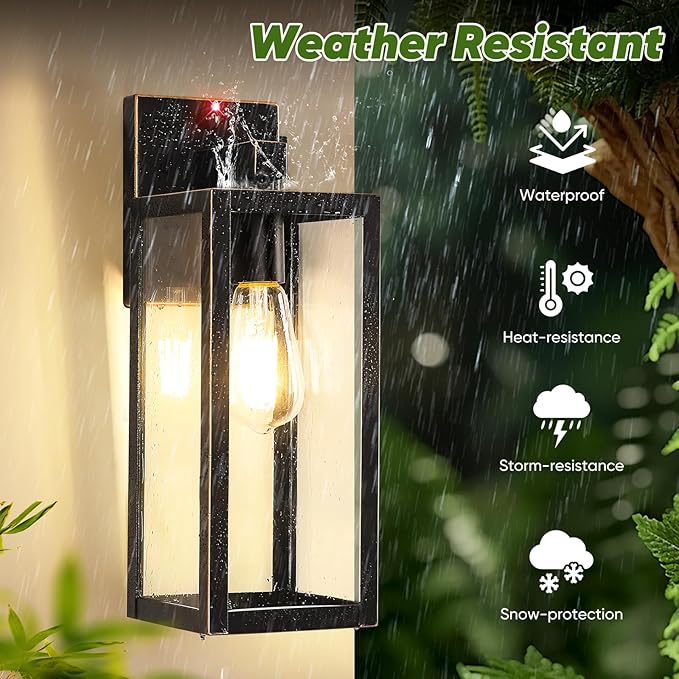 BesLowe Upgraded Motion Sensor Outdoor Wall Lights, 15” Dusk to Dawn Porch Lights Outdoor Wall Sconce Lanterns, 3 Lighting Modes Exterior Lighting Fixtures, Bronze Outside Lights for House, 2-Pack