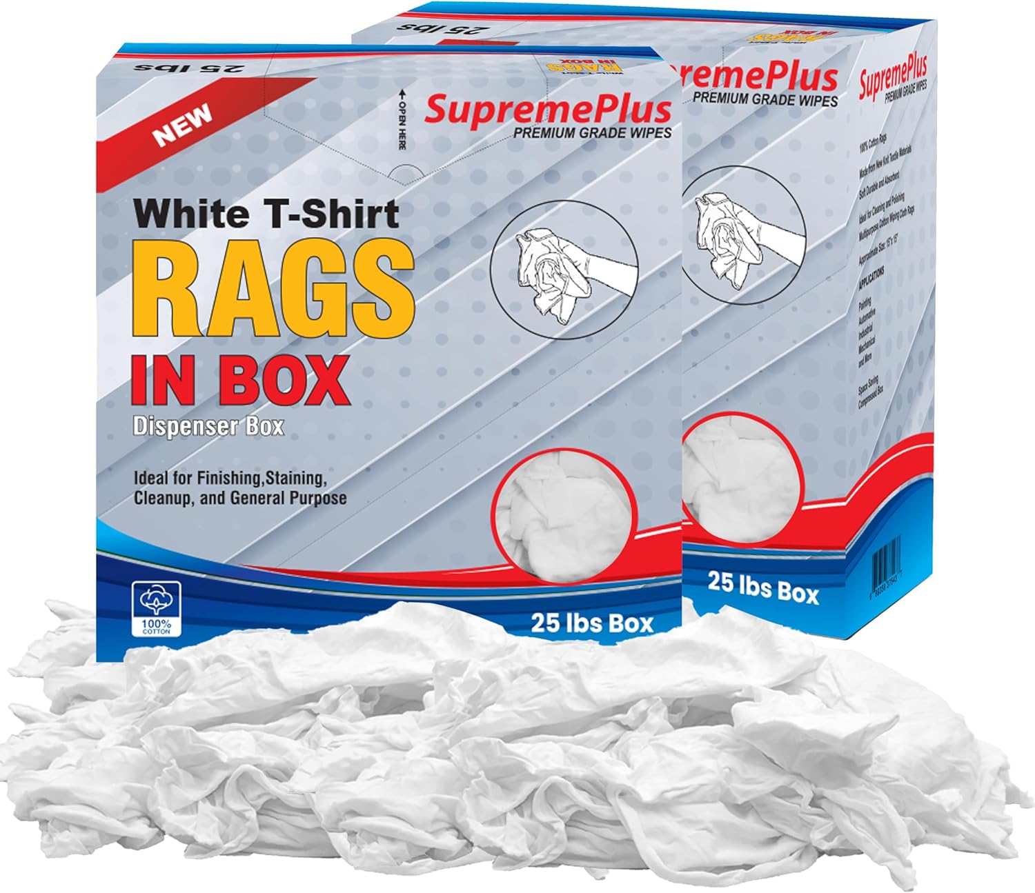 Premium White T-Shirt Cleaning Rags (2x25 lbs. Compressed Box) – White Cotton Cloths for Cleaning, Staining, Painting, Oil, Grease & Dust Removal
