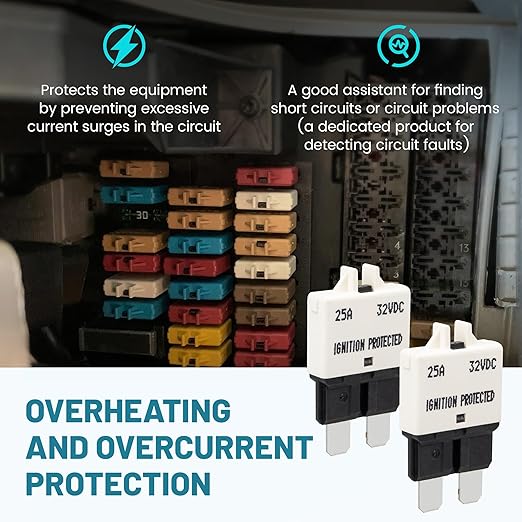 NuIth Manual Reset Mini Fuse Circuit Breakers 25A, E39 Low Profile ATO/ATC Circuit Breaker Blade Fuse 12V-32V DC 25A Re-settable Standard Blade Fuses for Car Truck RV Marine (2PCS-25A)